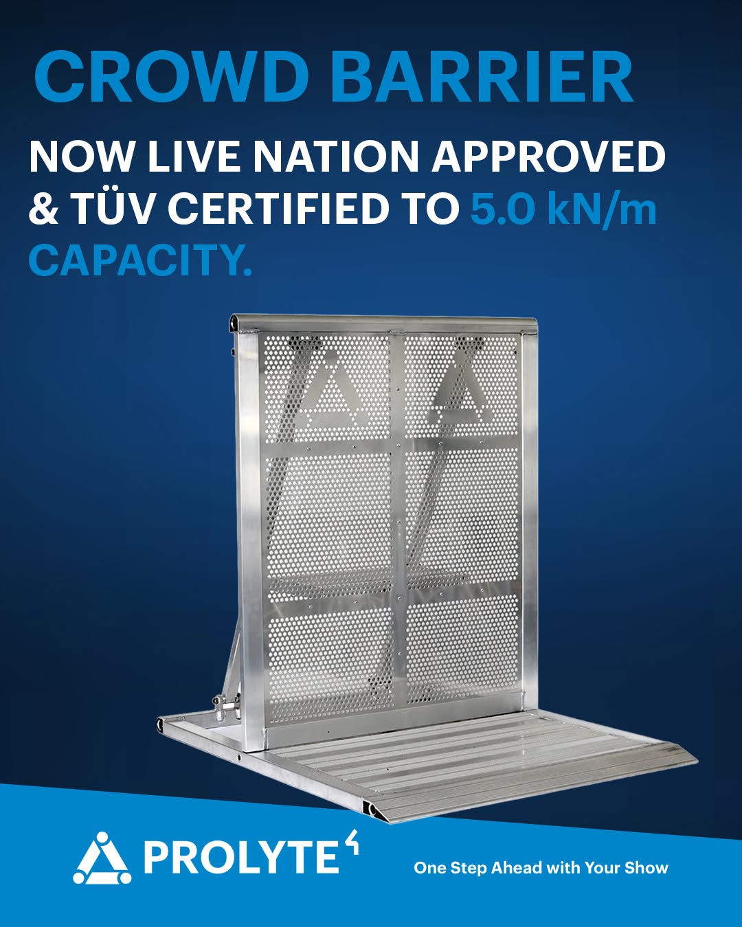 Prolyte BAR-30-100 Crowd Barrier — certification TÜV 5,0 kN/m